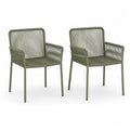 Chaises de jardin lot de 2 corde polyester tressée structure acier thermolaqué vert sauge accoudoirs 55 cm 60 cm 80 cm