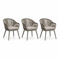 Chaise de jardin lot de 3 structure aluminium corde tressée polyester coussin assise beige dossier gris dimensions 56 x 60 x 80 cm
